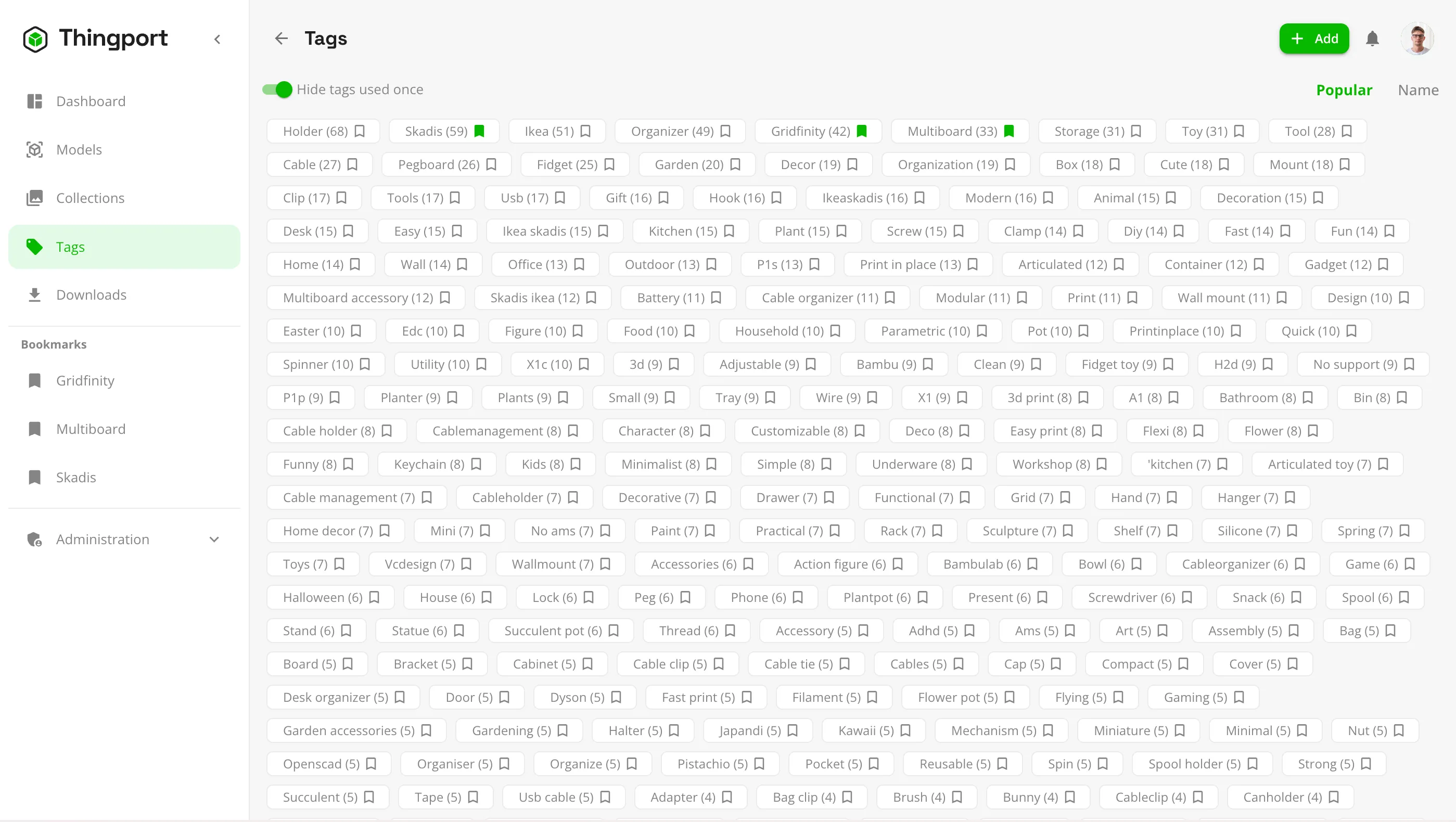 Browsing models by tag in Thingport