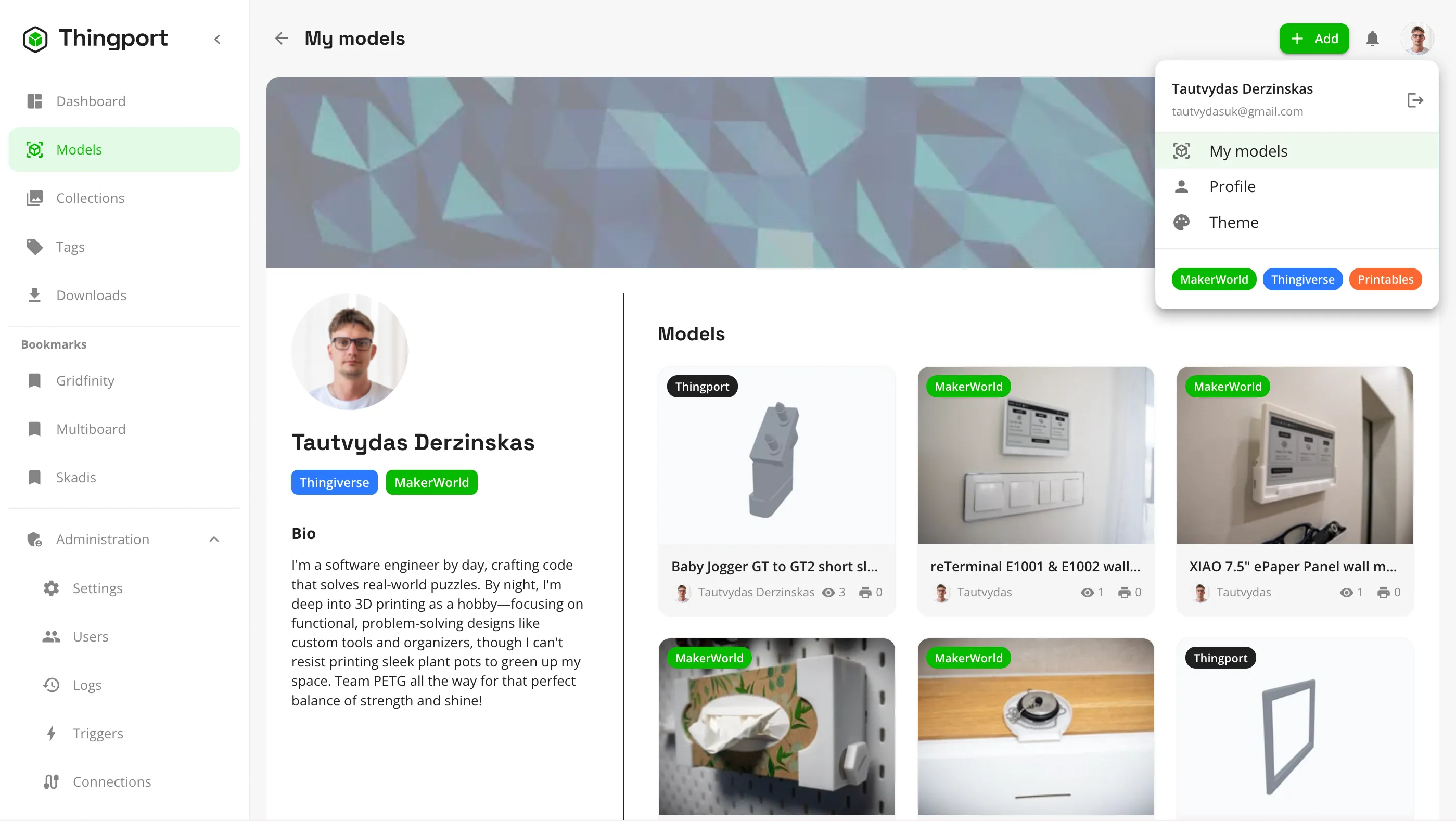 A user's own models in Thingport