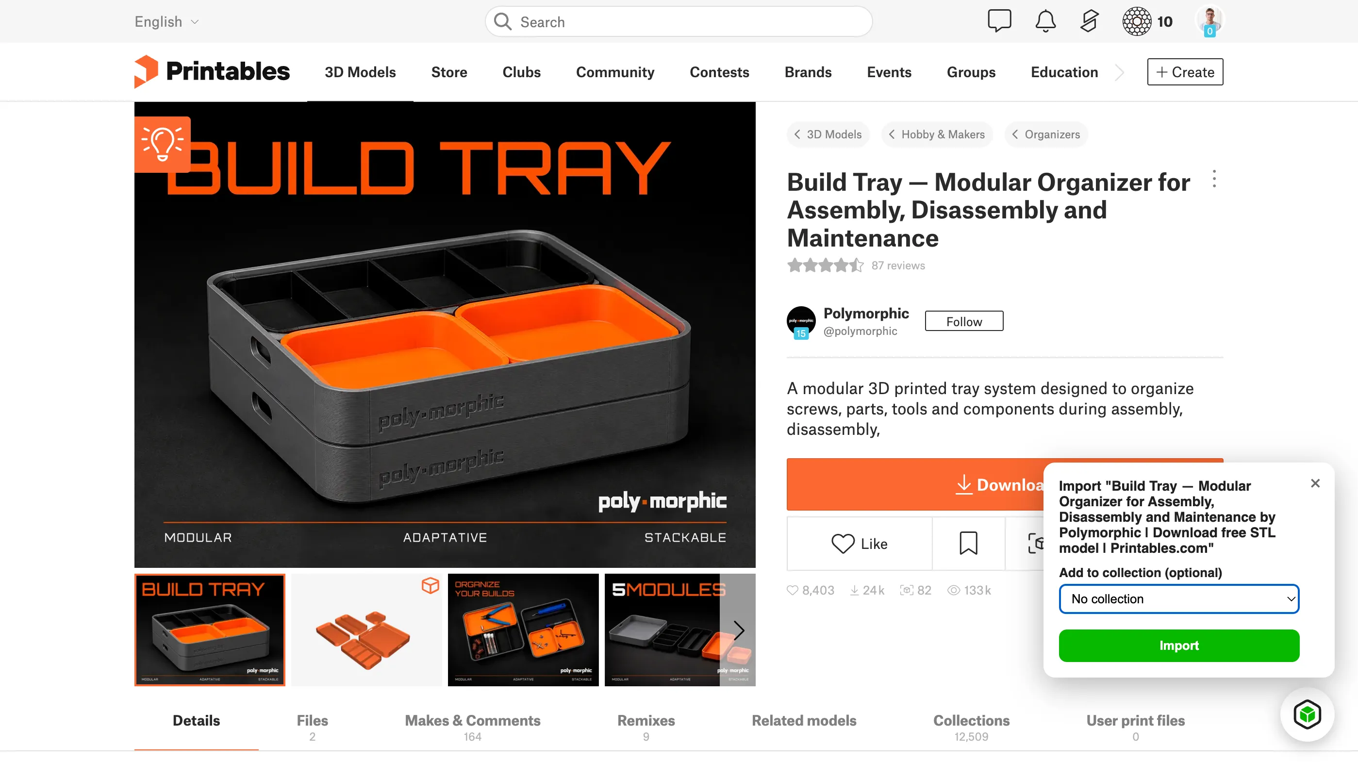 Thingport Grab importing a model from Printables