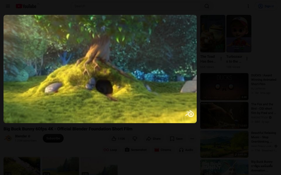 Cinema mode fading out the page around the video