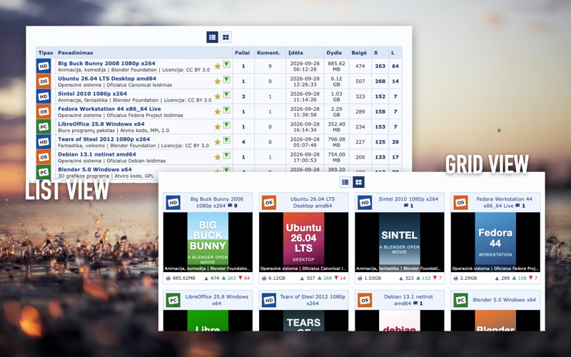 The release list in list view and in grid view with posters