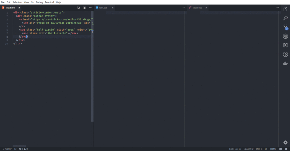 The HTML to CSS extension pasting HTML as SCSS selectors in VS Code